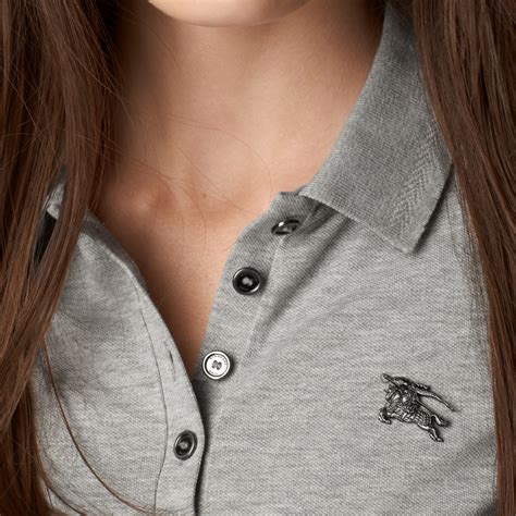 burberry polo stone grey|Cotton Polo Shirt in Pale grey melange .